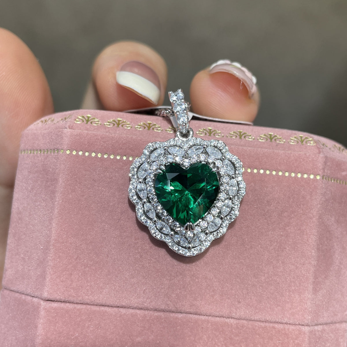 4 Carat Heart Blue Sapphire Pendant Necklace, Lab-Created, Floral Halo, S925 Silver product image