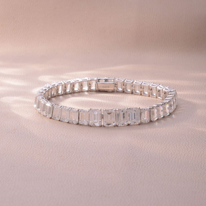 Emerald-Cut Moissanite Tennis Bracelet, S925 Silver, 18k Gold-Plated