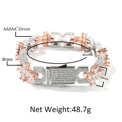 Iced Cross Chain Bracelet for Women & Men - Silver Plated Hip Hop Statement Bracelet