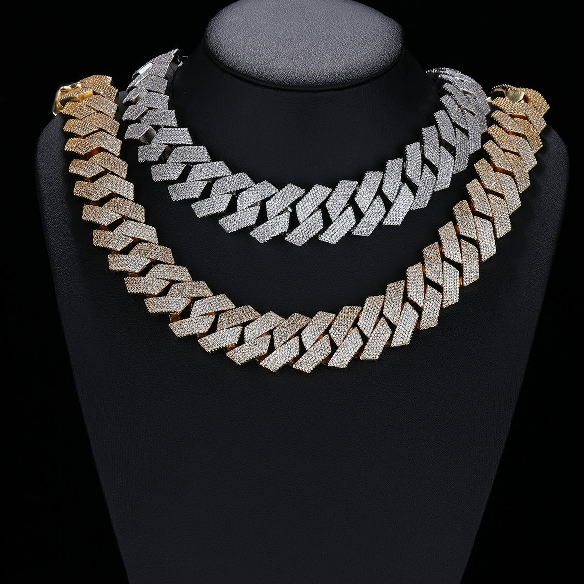 25mm Iced Cuban Link Chain Bracelet & Necklace Set, Geometric Zirconia Unisex Jewelry product image