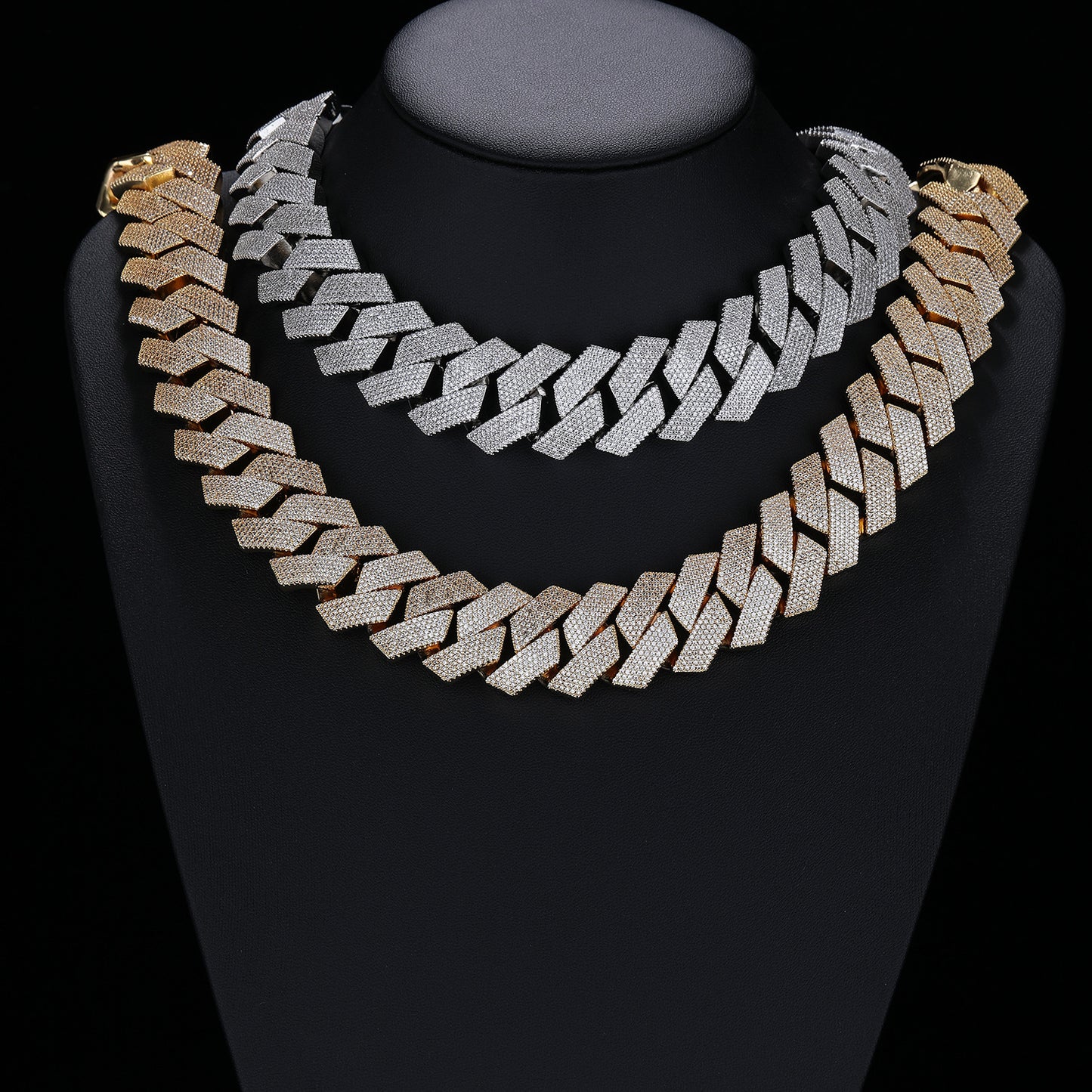25mm Iced Cuban Link Chain Bracelet & Necklace Set, Geometric Zirconia Unisex Jewelry