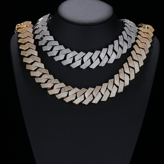 25mm Iced Cuban Link Chain Bracelet & Necklace Set, Geometric Zirconia Unisex Jewelry