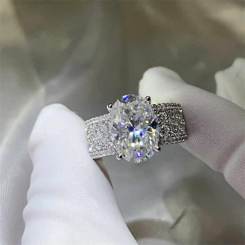 8 Carat Oval Moissanite Halo Ring for Women, Wide Pavé Engagement Ring, D Color Statement Ring product image
