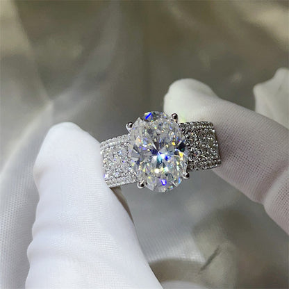 8 Carat Oval Moissanite Halo Ring for Women, Wide Pavé Engagement Ring, D Color Statement Ring