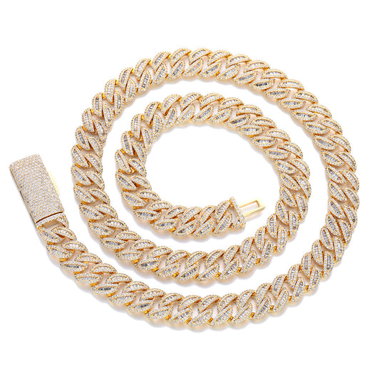 12mm Iced Out Cuban Link Chain Necklace & Bracelet, Unisex Hip Hop Jewelry
