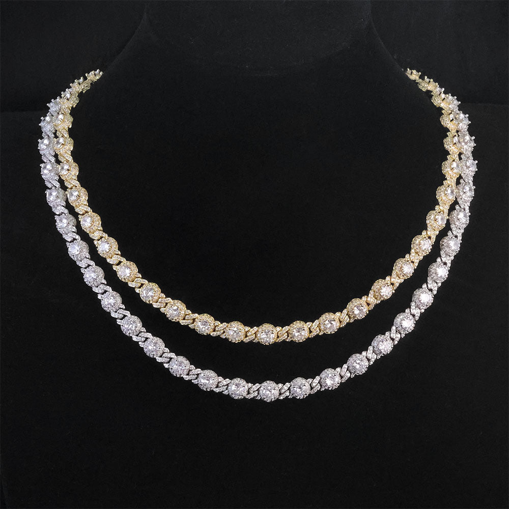 7.5 mm Round CZ Halo Cuban Hip Hop Necklace with Copper Base - CHA318 product image