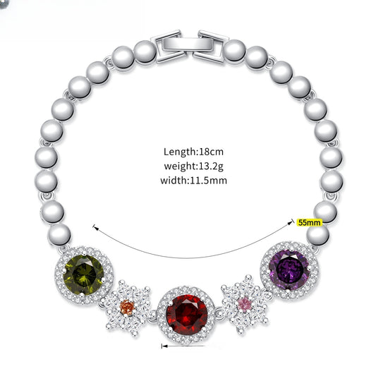 Elegant Multicolor Crystal Round Bracelet for Women - Luxury Plated Copper Chain Bracelet