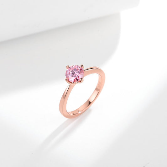 Pink Moissanite Solitaire Ring, 6.5mm Round Stone, S925 Sterling Silver with 18K Rose Gold Plating alternate product image