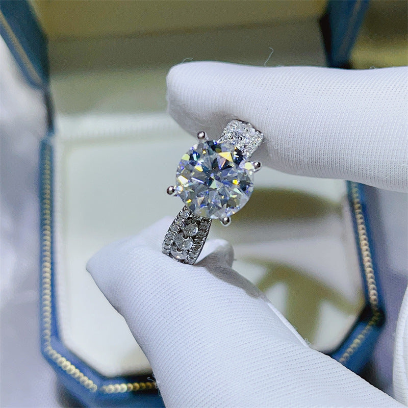 Round Cut Moissanite Ring for Women, Pavé Band Engagement Ring, 2 Carat or 3 Carat Promise Ring product image
