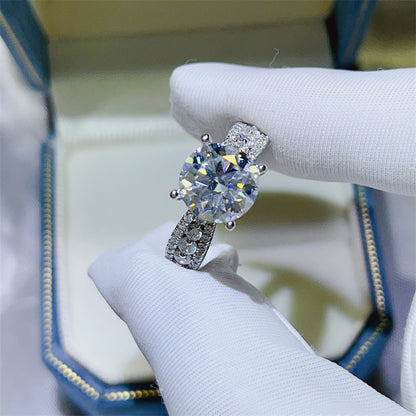 Round Cut Moissanite Ring for Women, Pavé Band Engagement Ring, 2 Carat or 3 Carat Promise Ring