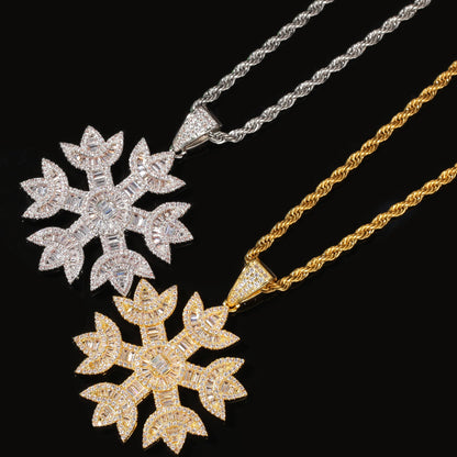 Unisex Snowflake Pendant Necklace with Cubic Zirconia Iced Twist Chain