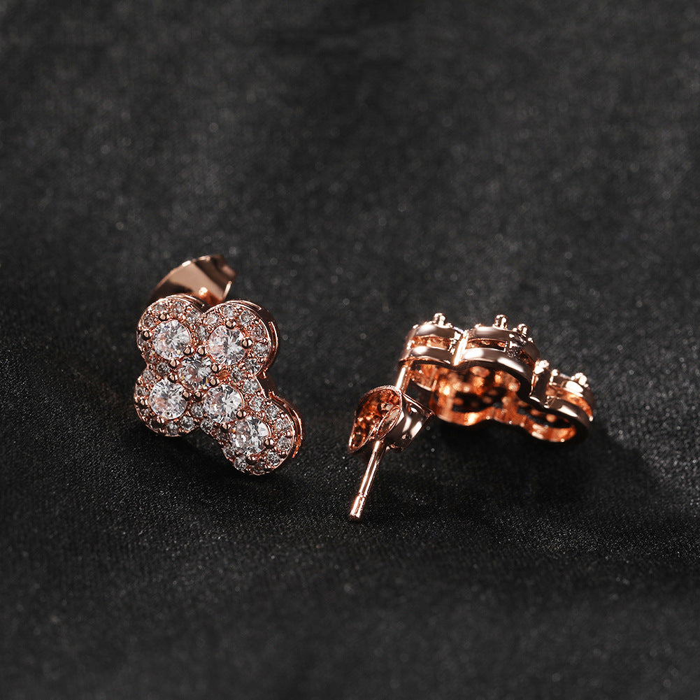 Men’s Cross Stud Earrings with Cubic Zirconia – Hip Hop Statement Earrings in Gold, Silver & Rose Gold