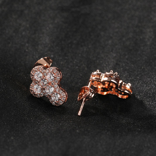 Men’s Cross Stud Earrings with Cubic Zirconia – Hip Hop Statement Earrings in Gold, Silver & Rose Gold