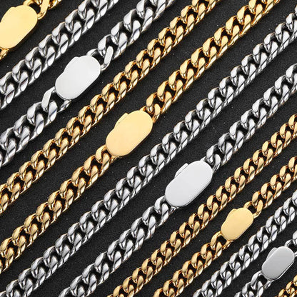 6-12 mm Polished Rounded Cuban Hip Hop Necklace with Stainless steel Base - CHA030