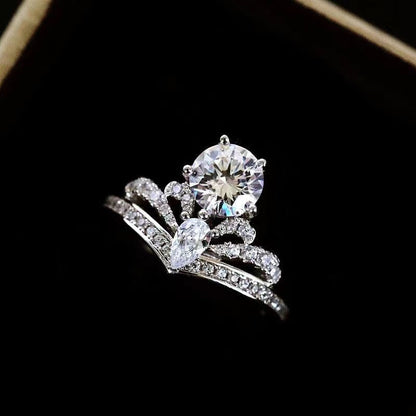 Crown Moissanite Ring for Women, Floral Halo Engagement Ring, 1 Carat Promise Wedding Ring