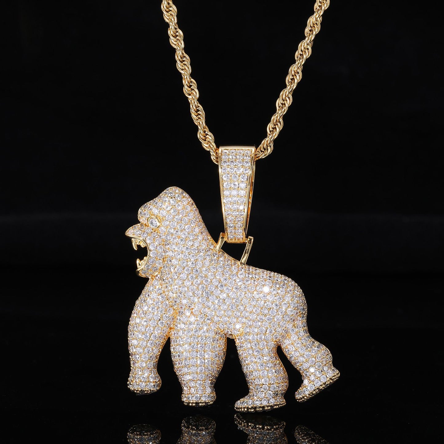 Iced Out Gorilla Pendant Necklace, Hip Hop Animal Charm Rope Chain product image