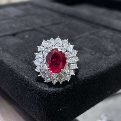 Ruby Red Crystal Bracelet, Oval Halo Vintage-Inspired Jewelry
