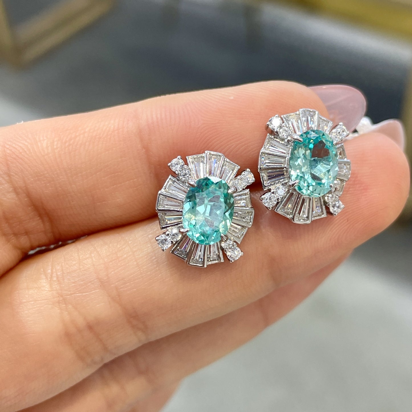 S925 Silver Post Lab-Created Paraiba Floral Stud Earrings, Petite Teal 6–8 mm Earrings for Women product image