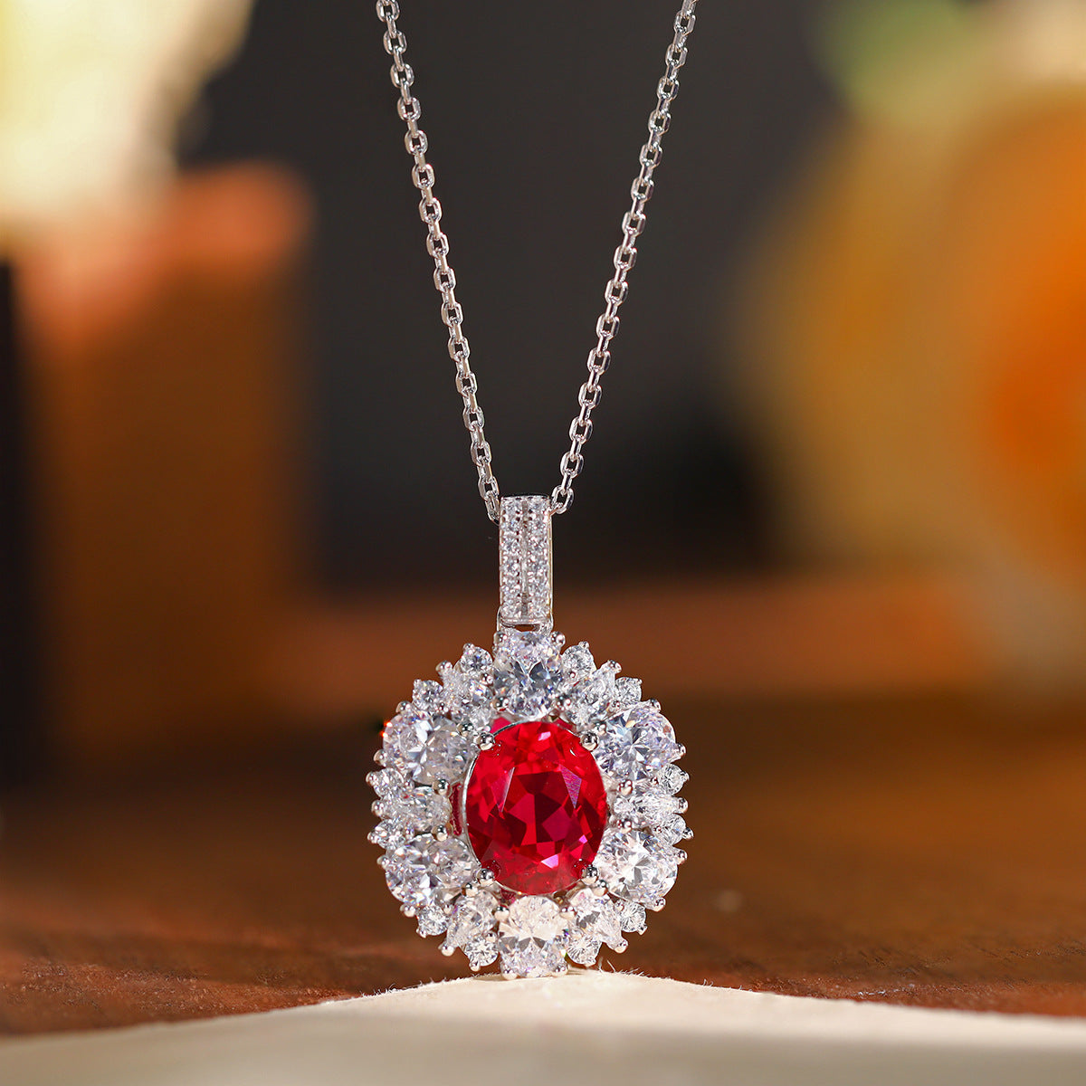 Cultured Ruby Halo Jewelry Set with Necklace, Earrings & Ring product image