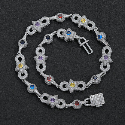 Hip Hop Star Eye Round Cubic Zirconia Necklace for Men