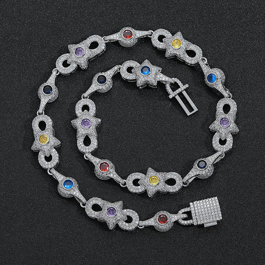 Hip Hop Star Eye Round Cubic Zirconia Necklace for Men