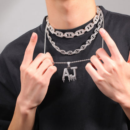 Iced Line Link Cubic Zirconia Necklace for Women & Men, Gold Plated or Silver Plated Statement Chain Pendant Necklace