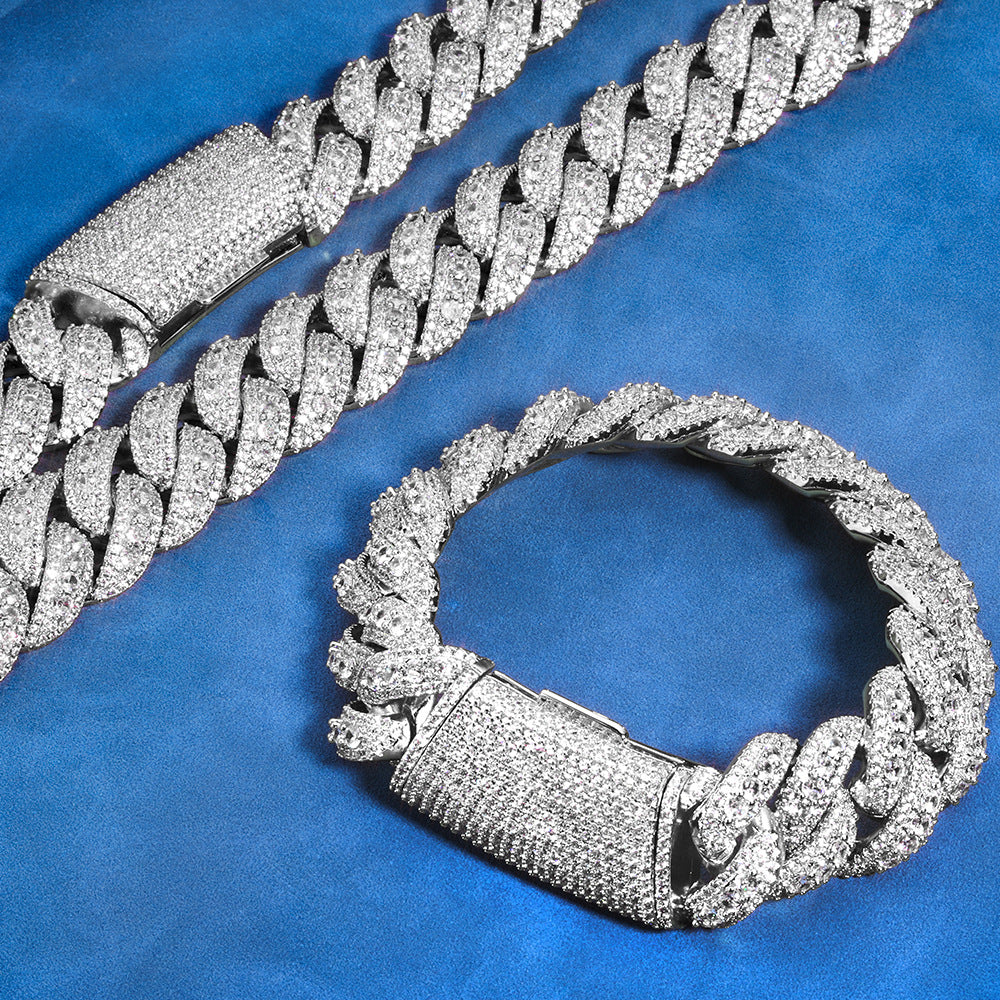 22 mm Wide Iced Cuban Hip Hop Necklace or Bracelet with Cubic Zirconia on a Copper Base - CHA361 product image