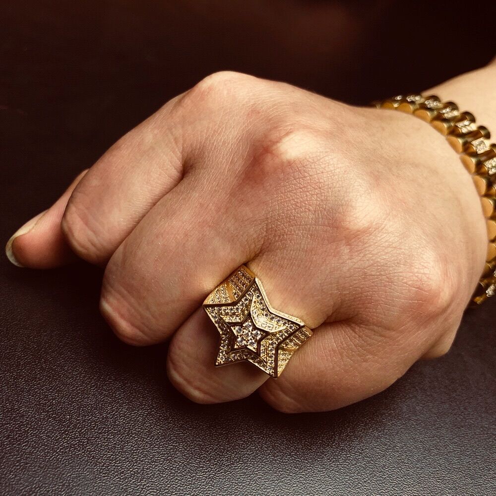 Unisex Star Statement Ring with Cubic Zirconia in Gold or Silver Tone product image