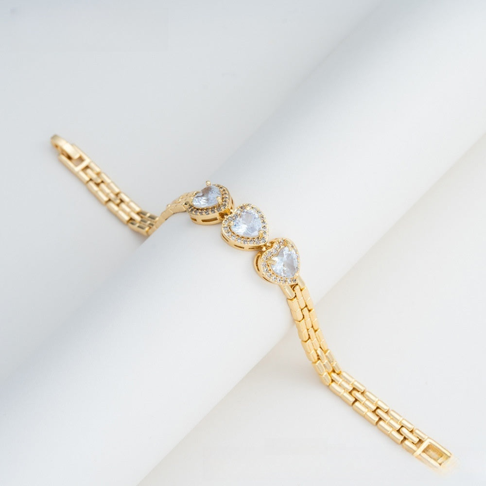 Heart Cubic Zirconia Watch Band Bracelet for Women Elegant Statement Jewelry