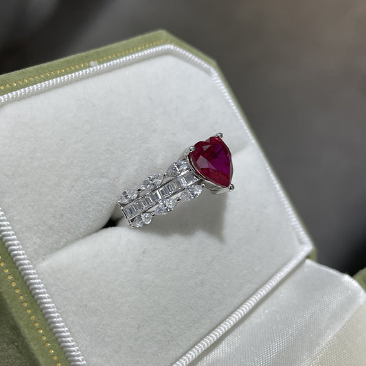 S925 Heart Ruby Ring for Women, Vintage Promise Ring alternate product image