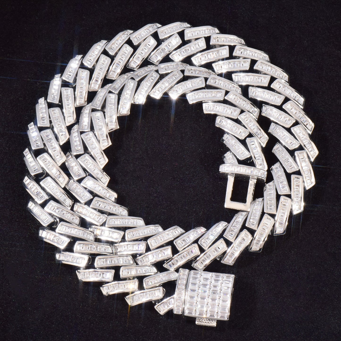 Unisex Iced Rectangle Link Statement Necklace