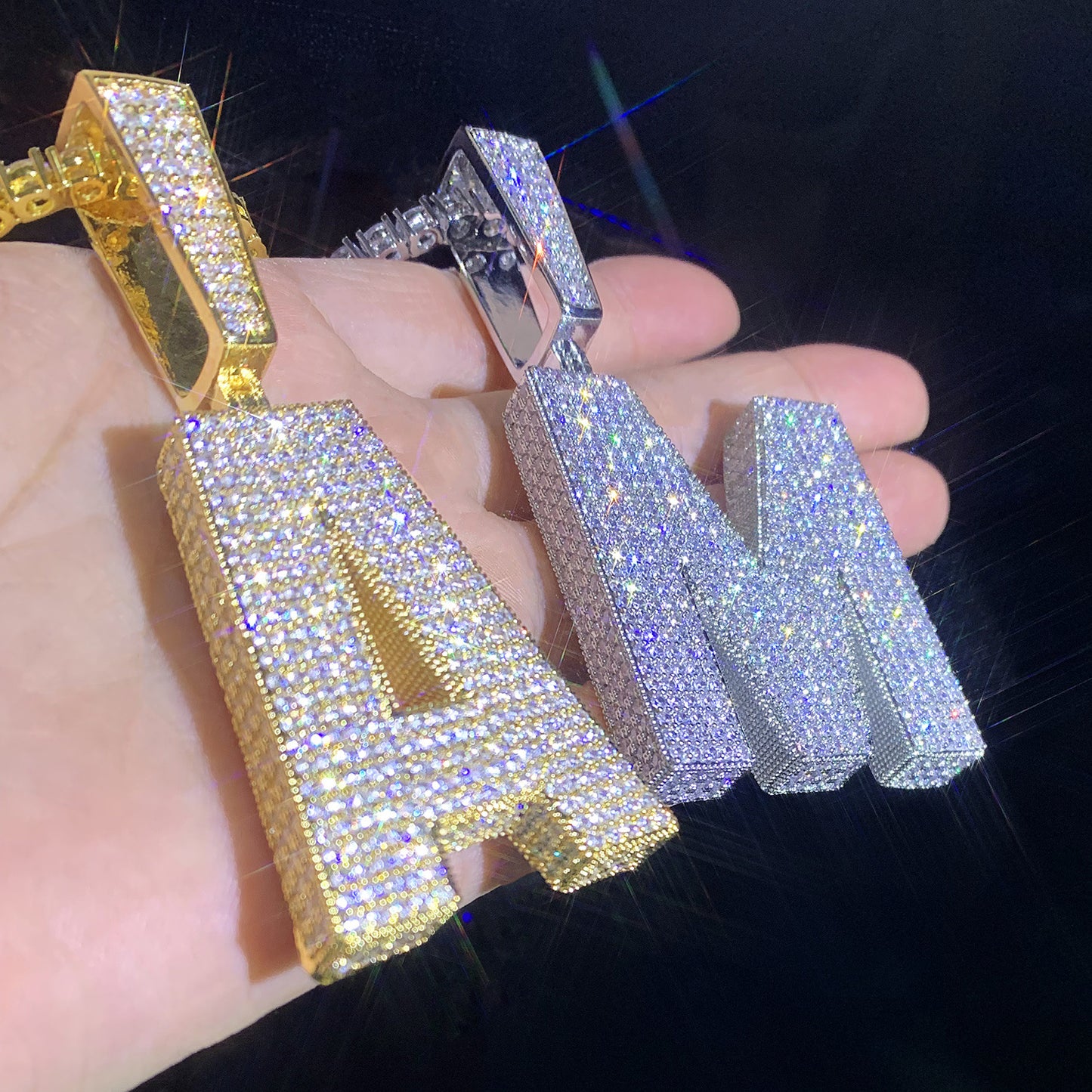 Iced Out Letter Pendant Necklace Unisex Hip Hop Statement Chain