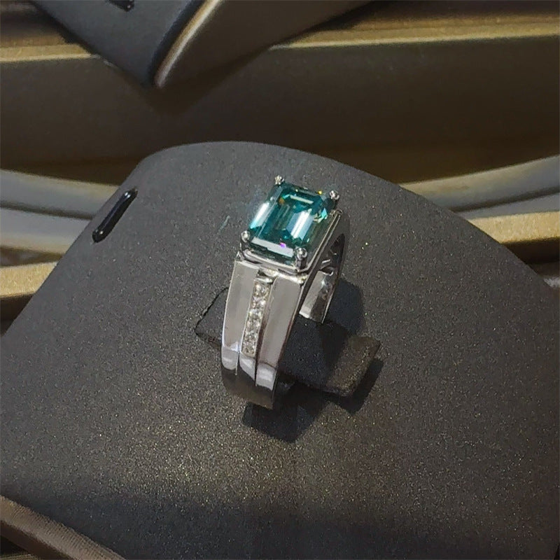 Emerald Cut Green Moissanite Ring, Geometric U-Shaped Engagement Ring, 1 Carat 2 Carat 3 Carat product image