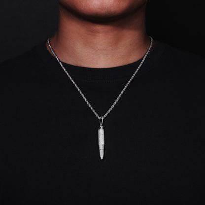 Pavé Bullet Pendant Necklace, Zircon Rope Chain Hip Hop Pendant, White/Yellow Tone