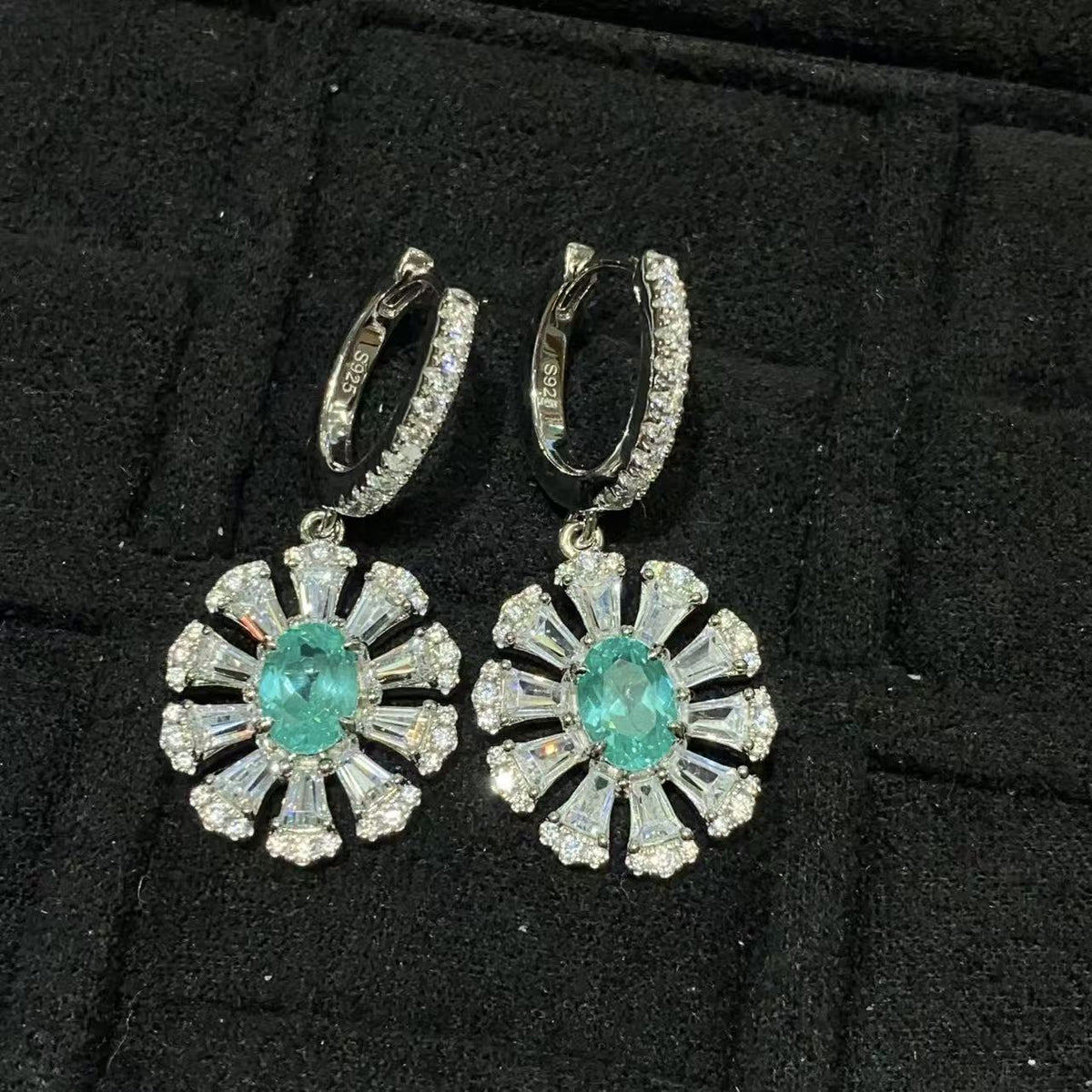 Teal Flower Jewelry Set, Matching Earrings, Ring and Pendant Necklace product image