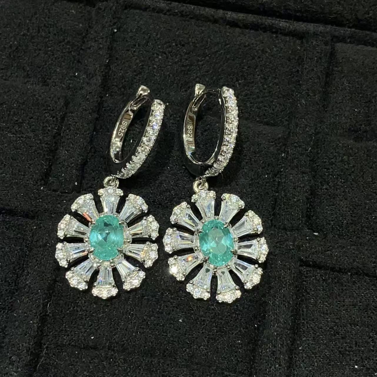 Teal Flower Jewelry Set, Matching Earrings, Ring and Pendant Necklace product image
