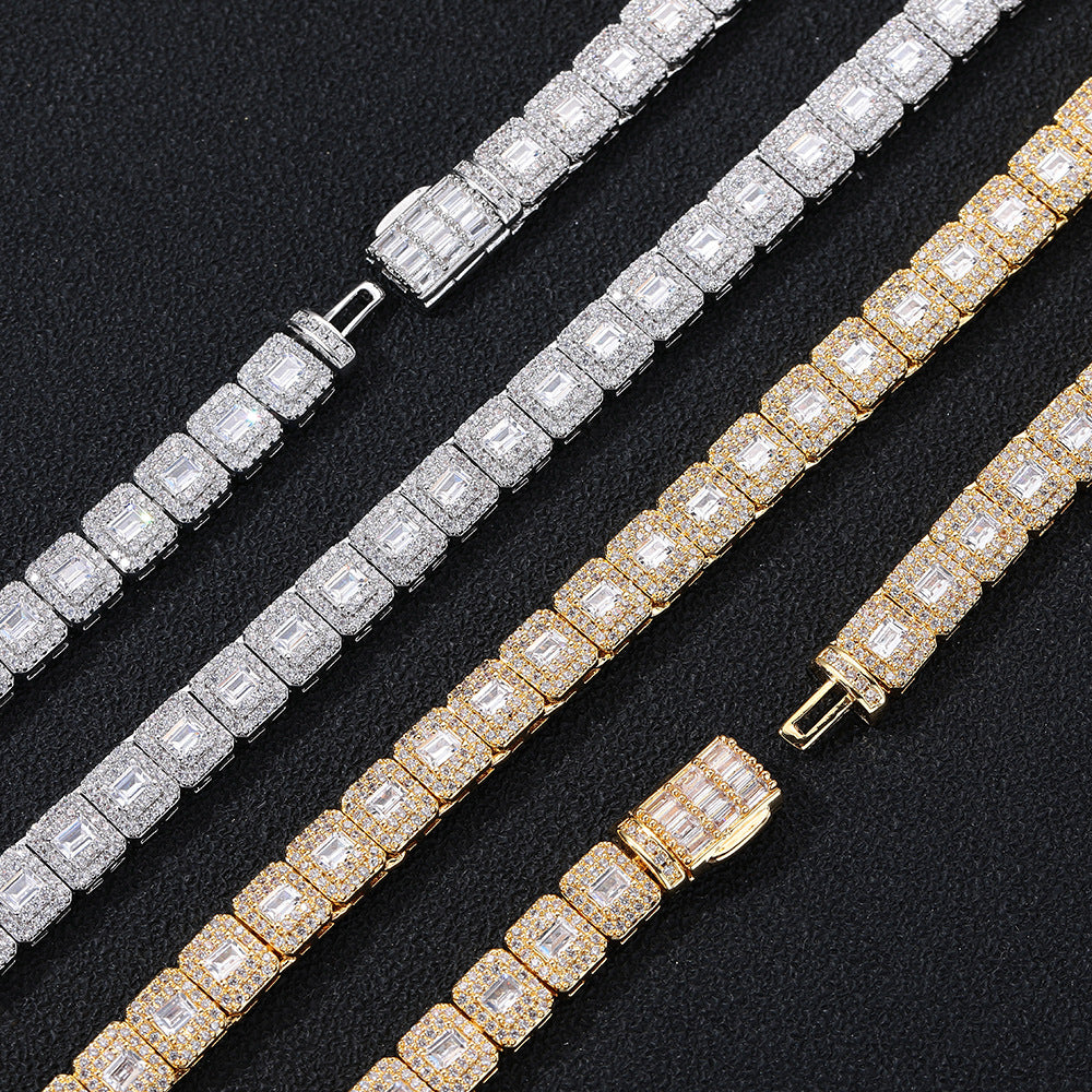 8mm Iced Cuban Link Chain Bracelet & Necklace, Geometric Zircon, Unisex Hip Hop Jewelry