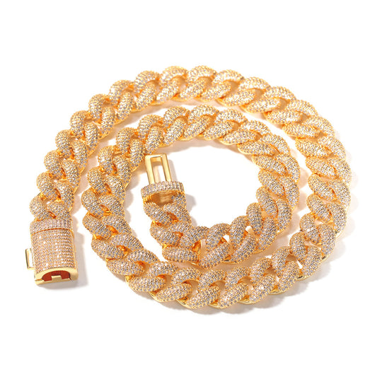 Iced Out Cuban Link Chain Necklace for Women & Men – Gold Plated or Silver Plated Cubic Zirconia Statement Pendant Chain