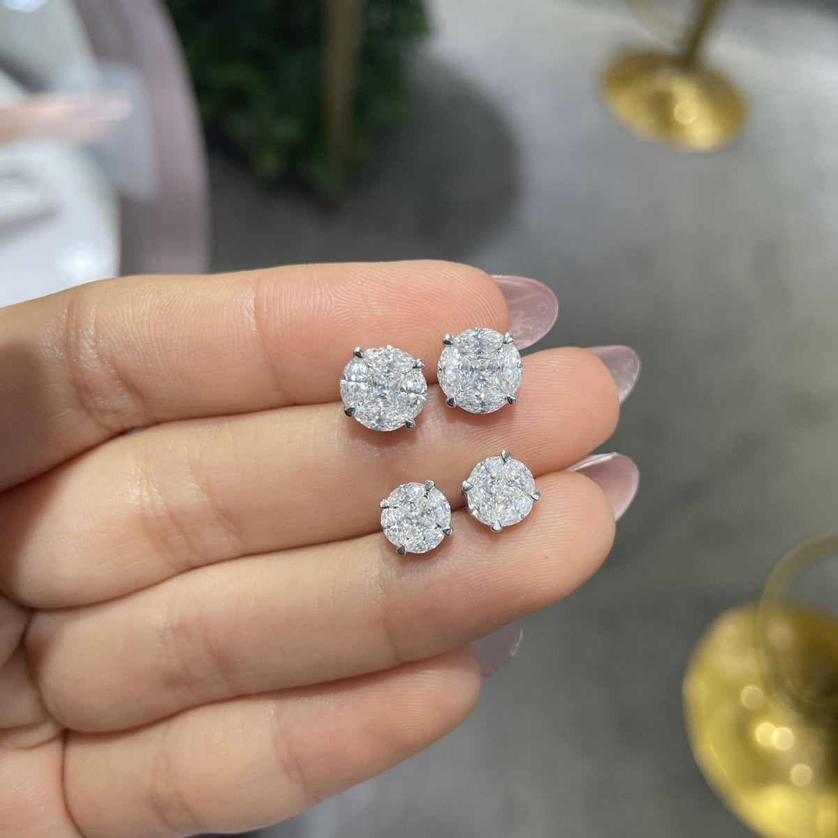 Moissanite Stud Earrings for Women, S925 Silver 18K Gold Plated Marquise Cluster product image