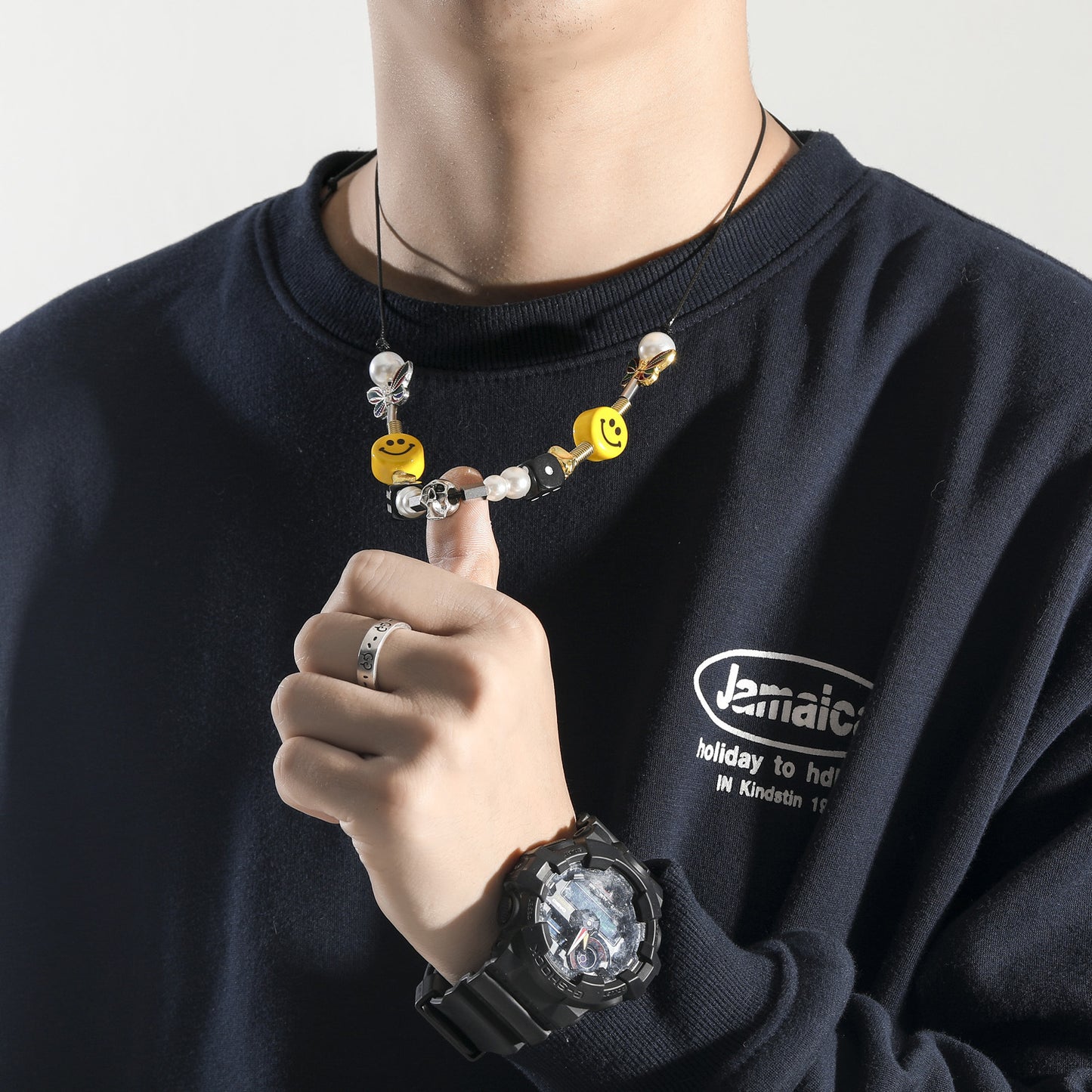 Hip Hop Skull Pearl Necklace for Men