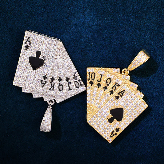 Iced Out Playing Cards Pendant Necklace