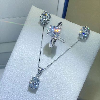 Oval Moissanite Ring, Stud Earrings & Pendant Jewelry Collection