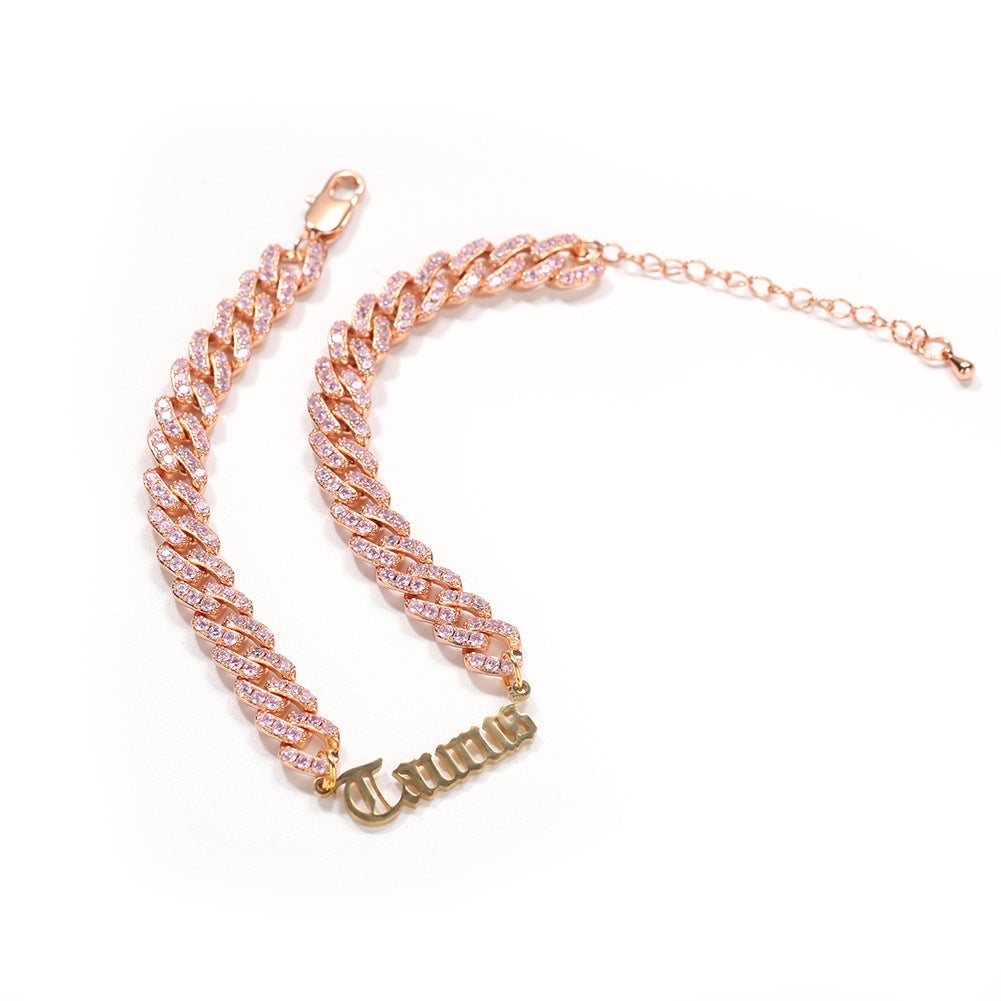 Zodiac Sign Cuban Chain Anklet for Women - Crystal Gold or Silver Adjustable Astrology Charm Anklet