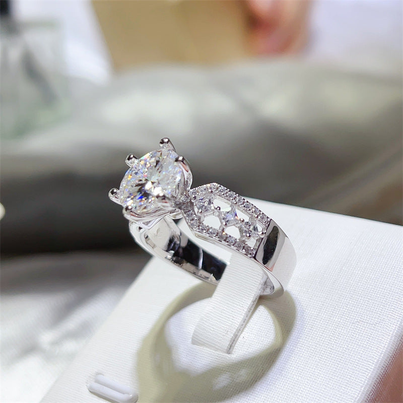 3 Carat Moissanite Ring for Women – Round Solitaire Engagement Ring with Pavé Geometric Band product image