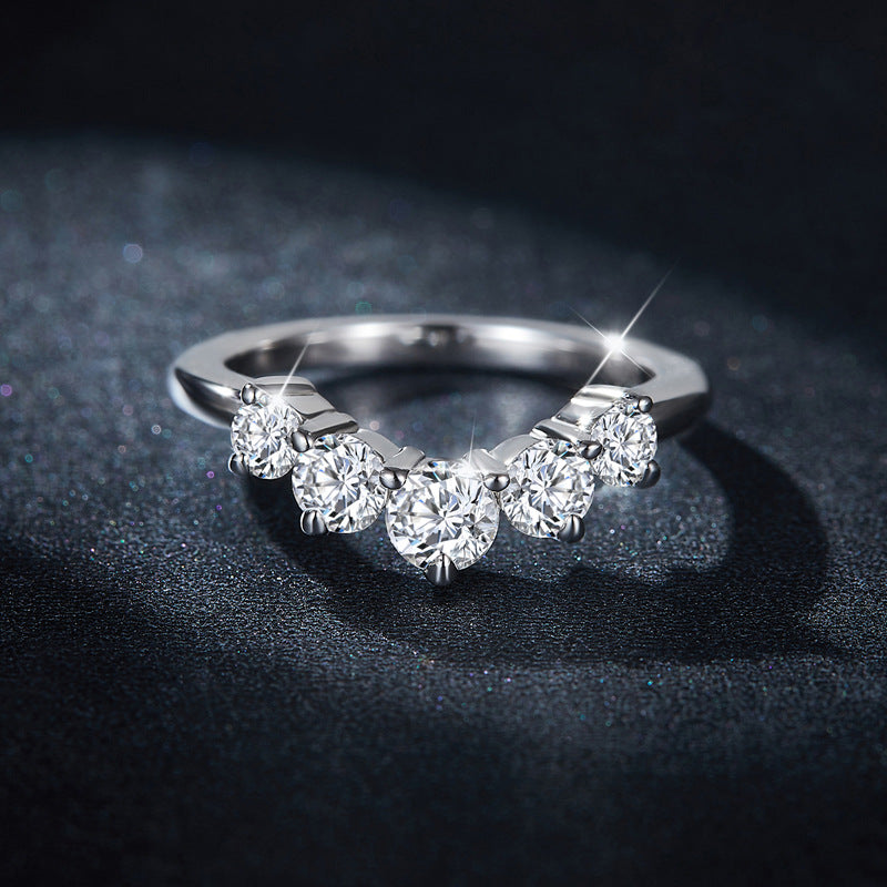 Moissanite V-Shape Cluster Ring, 925 Silver, 18K Gold Plated product image