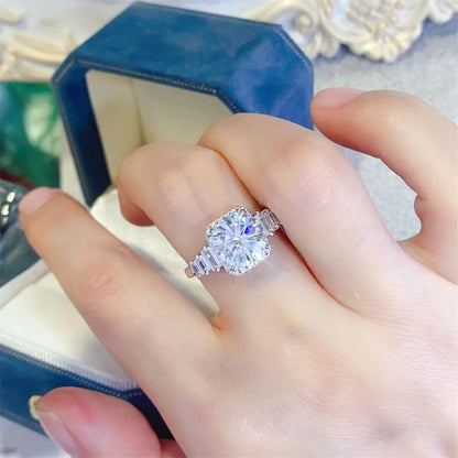 3 Carat Moissanite Halo Ring for Women, Cushion Shape Engagement Ring with Side Stones
