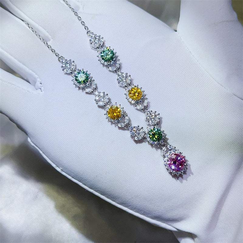 Colorful Moissanite Drop Pendant Necklace for Women, Tear Drop Evening Collar Necklace product image