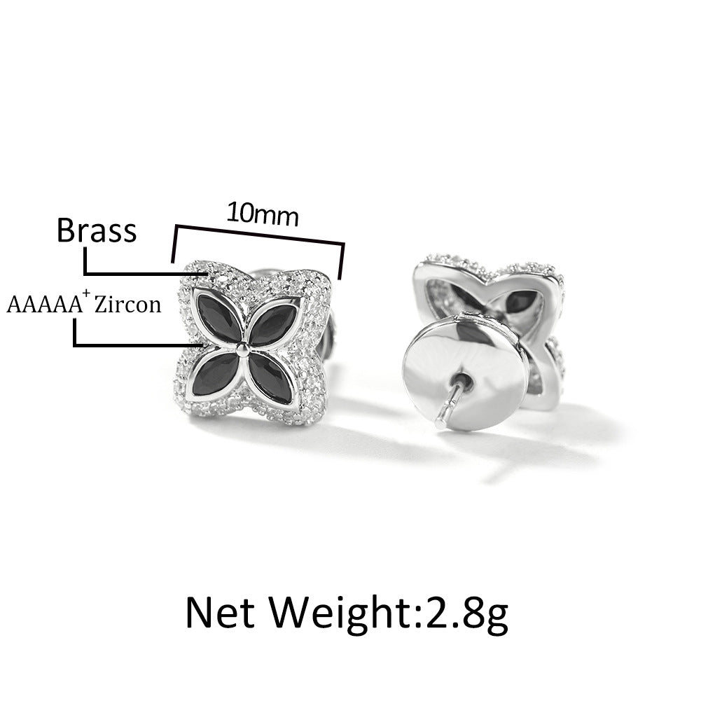 Unisex Flower Stud Earrings with Cubic Zirconia in Silver Tone, Rose Gold Mix & Platinum Mix