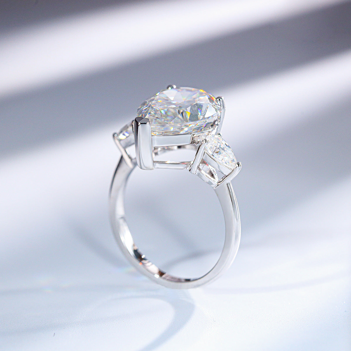 Pear Shaped Moissanite Engagement Ring, 6ct S925 Sterling Silver 18k Gold Plated Three Stone Ring product image