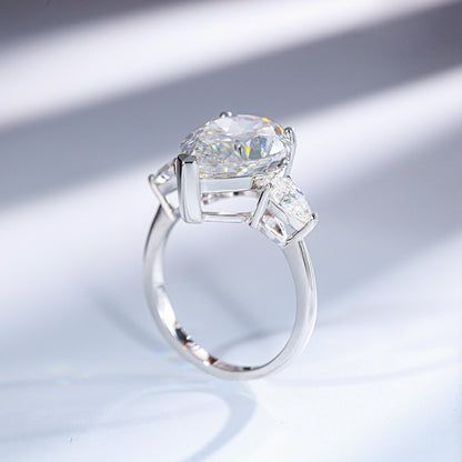 Pear Shaped Moissanite Engagement Ring, 6ct S925 Sterling Silver 18k Gold Plated Three Stone Ring